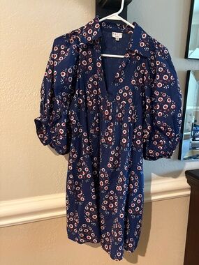 Saule Parc Navy Floral V-Neck Puff Sleeve Mini Dress